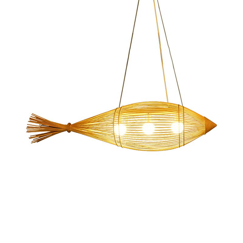 Suspension tissage de 12 "/ 16" de large pendentif rétro bambou 1 bulbe en bois suspendu luminaire