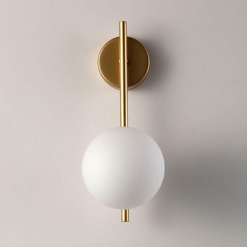 Modern Metal Wall Sconce Ball Shape Wall Light with Glass Shade for Bedroom in White