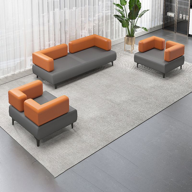 29.53" H Faux Leather Sofa Contemporary Tuxedo Arm Sofa in Gray