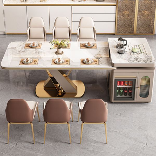 Traditional Luxury Dining Table Stone Rectangle Fixed Table with Pedestal Base