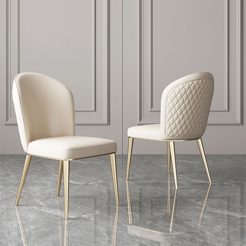 Glam Dining Faux Leather Chairs Armless Side Chairs with Metal Legs