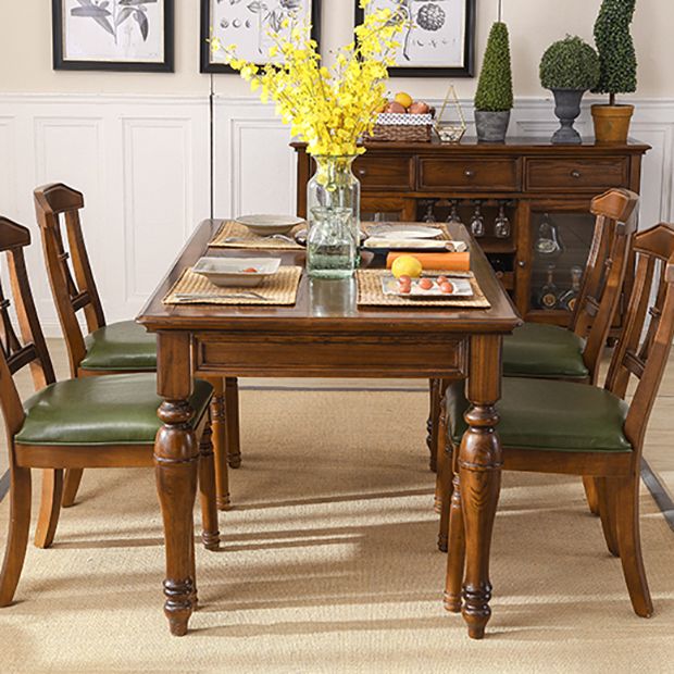 Minimalist Brown Rectangle Table Solid Wood Kitchen Dining Table with 4 Legs