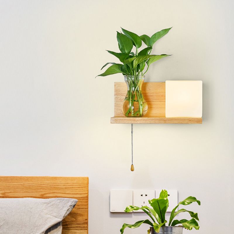 Luce da parete rettangolare di vetro in moderna lampada a parete singola in legno moderna, navi senza decorazioni