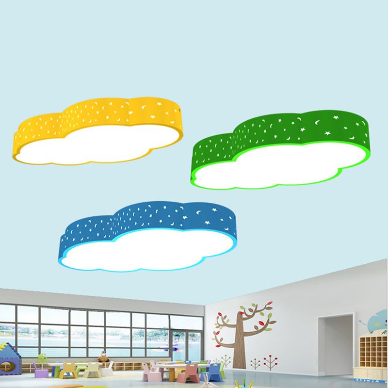 18 "/20.5" W Kindergarten LED Flushmount Kid bianco/giallo/blu plafoniera con Cloud Acrilic Shade