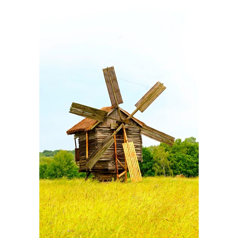 Huge Autumn Windmill Mural for Bedroom Landscape Wall Art in Soft Color, Stain Resistant
