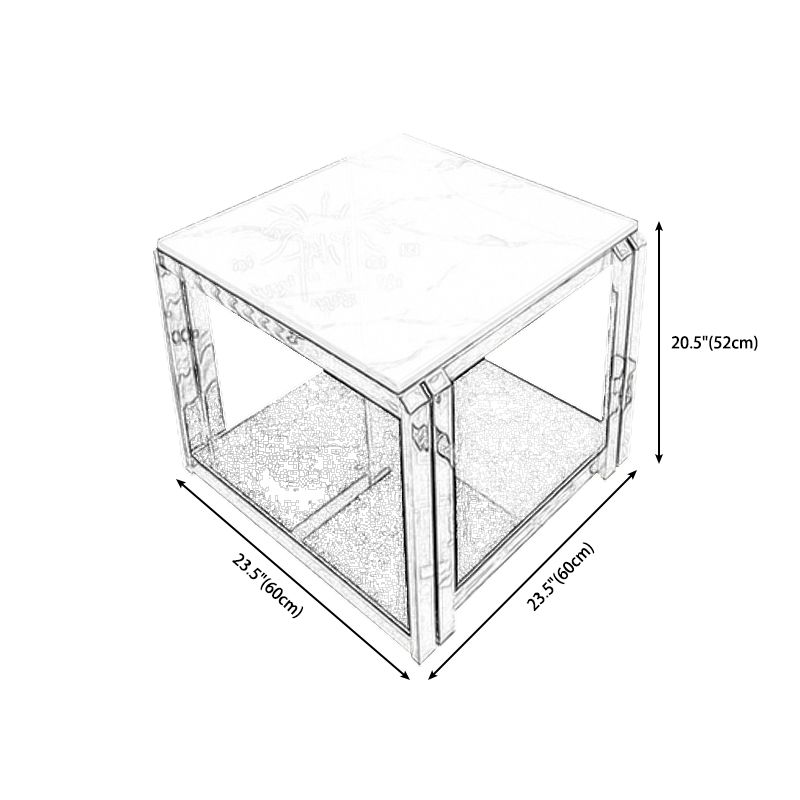 Square Stainless Steel Block End Table Modern Marble Top Corner Table Storage Side Table