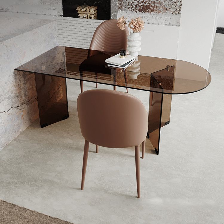 Free Form Tempered Glass Table for Restaurant Modern Table with Double Pedestal