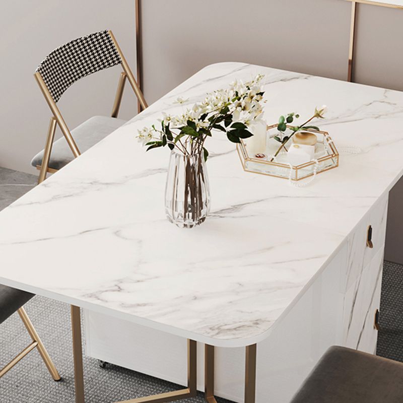 Foldable Sintered Stone Dining Table Modern Rectangle Table with Trestle Base