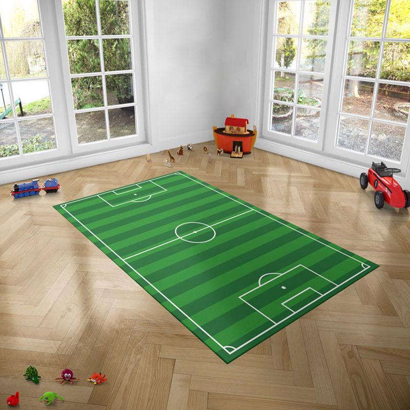 Green Modern Carpet Polyester Football Field Pattern Rug Anti-Slip Easy Care Rug for Drawing Room