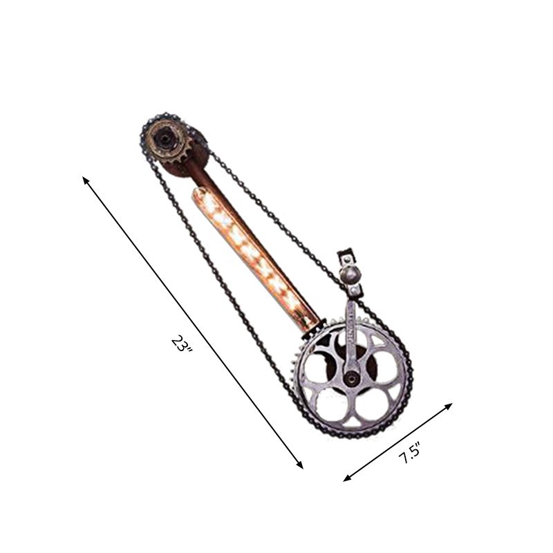 Exposed Metal Sconce Lighting Industrial Single Bulb Dining Room Wall Mounted Lamp in Black with Gear