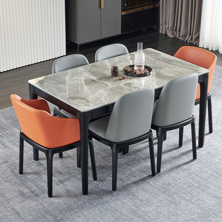 Rectangle Mid-Century Modern Dining Table Two-Color Fixed Table with Sintered Stone