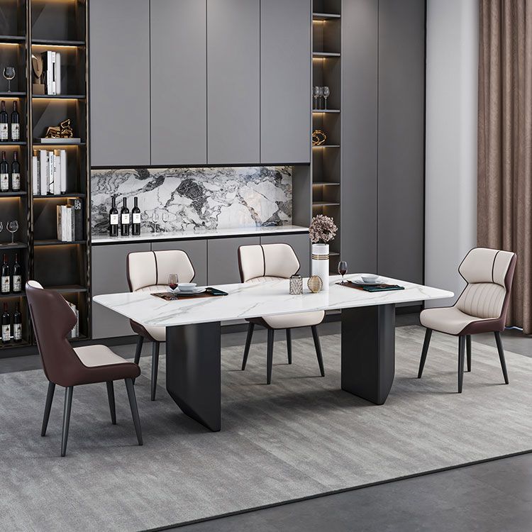 Modern Iron Dinette Set 1/2/5/7 Pieces Rectangle White Sintered Stone Top Dining Table Set