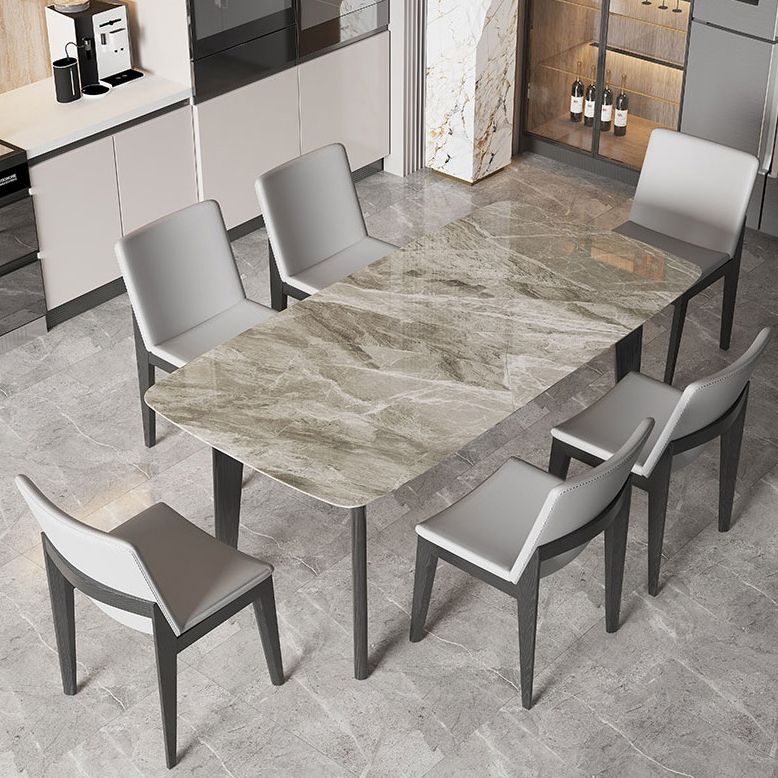 Rectangle Stone Dining table Modern 4 Black Solid Wood Legs Dining Table