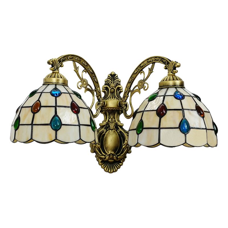 Stained Glass Dome Wall Lamp Tiffany 2 Lights Handmade Wall Mount Light for Living Room