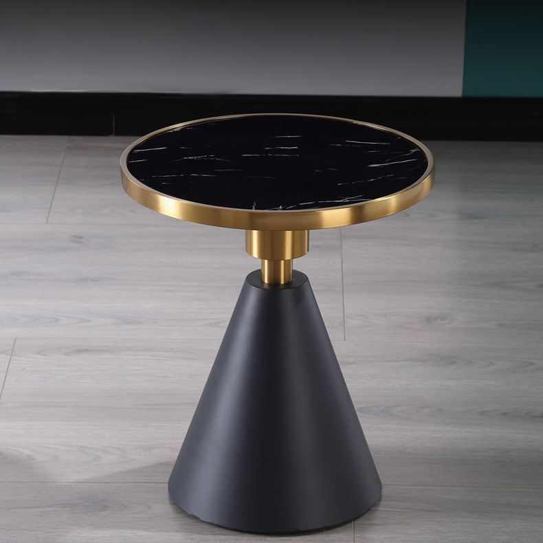 Marble Top Glossy End Table,21.6" Tall Round Pedestal End Table
