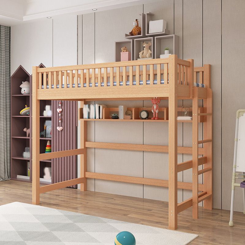 Modern Headboard Loft Bed Built-In Ladder Guardrail Bed with Desk