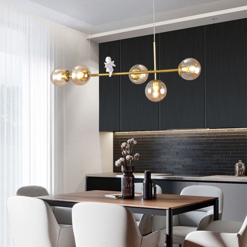 Ball Glass Island Lighting Fixture Nordic Style Island Chandelier Light with Angel Decor