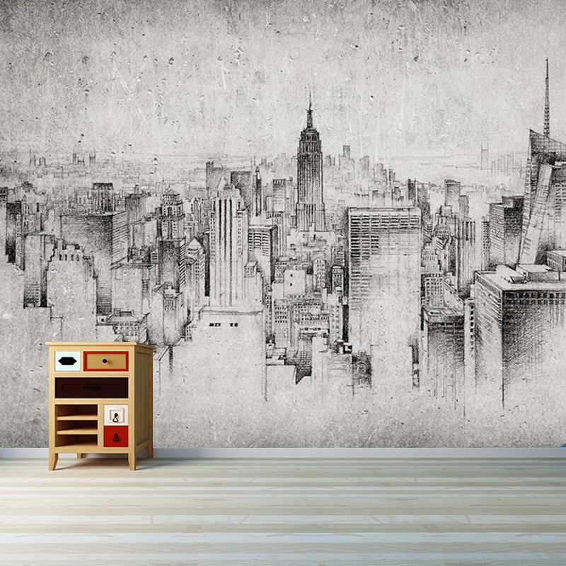 Traditional Nordic Building Mural Wallpaper Black and White Retro Wall Art for Decoration