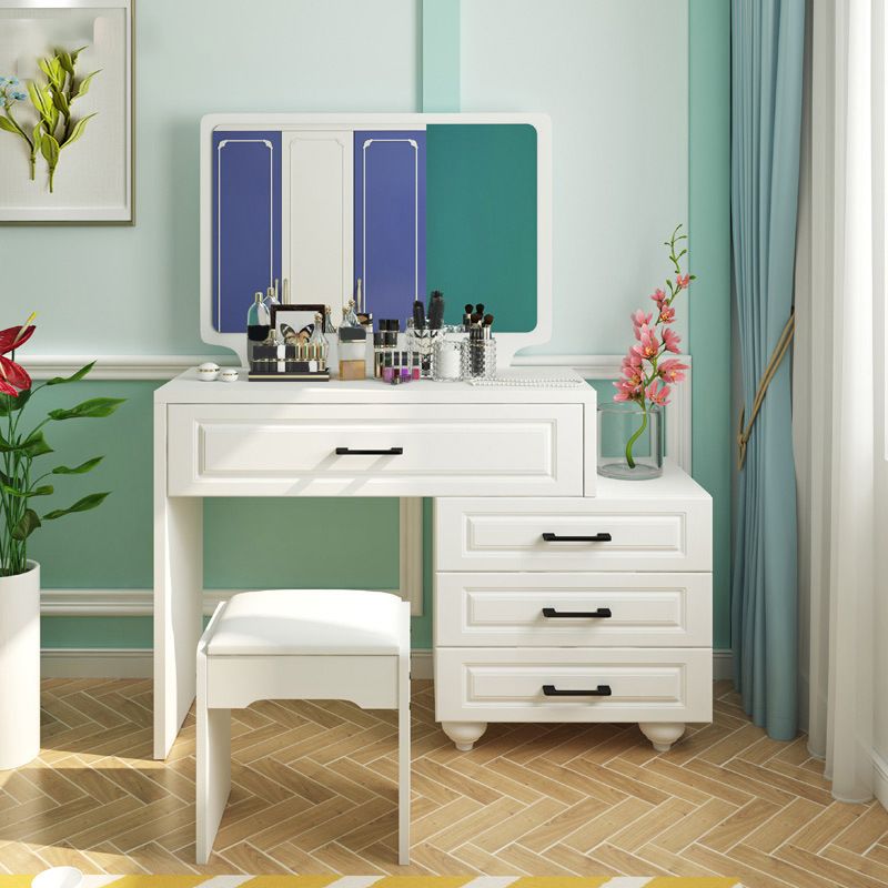 White Mirrored Vanity Bedroom Make-up Vanity 3-Piece Table Set