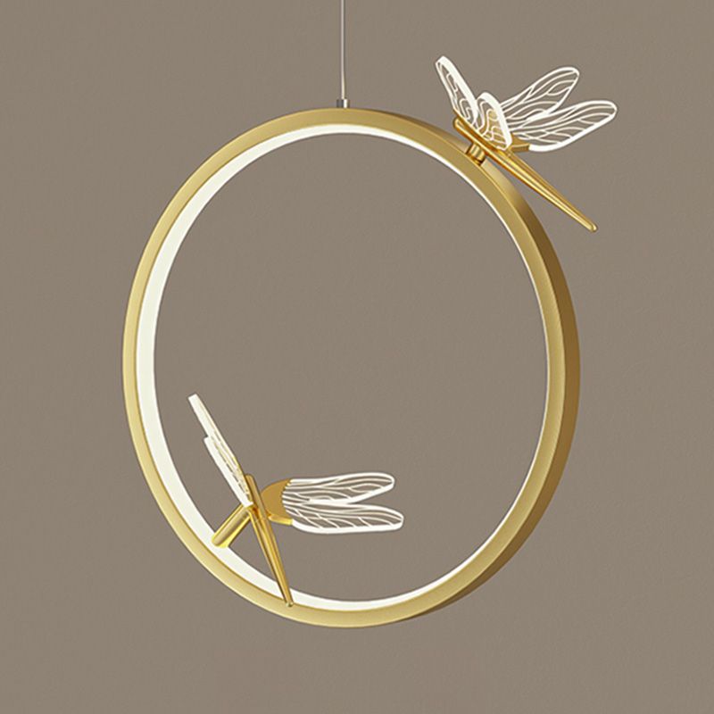 Anillo y libélula Led colgante artística simple acrílico lámpara colgante de la cama colgante