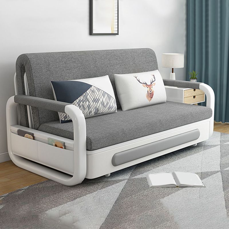 Cotton Blend Contemporary Sofa with Bed in Grey with Storage