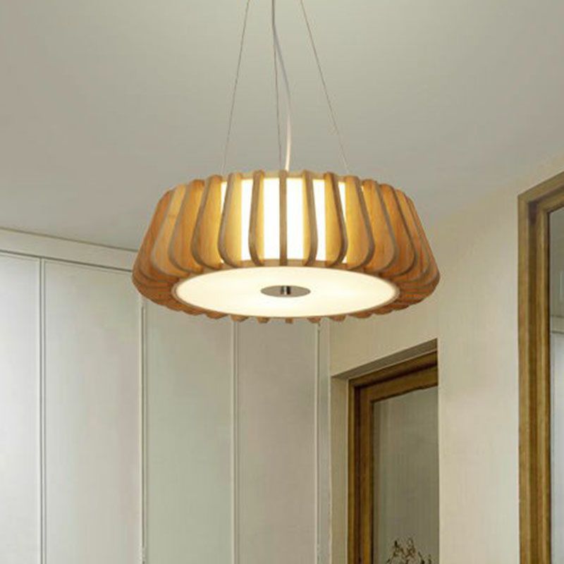 Tapered Drum Chandelier Pendant Light Contemporary 3 Bulbs Living Room Hanging Light in Wood