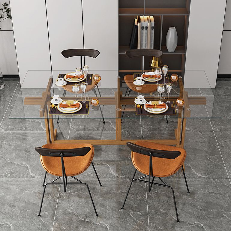 Mesa de caballete de madera sólida mesa de comedor de vidrio templado para la casa para la casa de la cocina