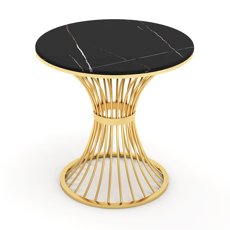 Black Stone Top Dinette Set with Metal Base 1/5 Pieces Modern Round Dining Table Set