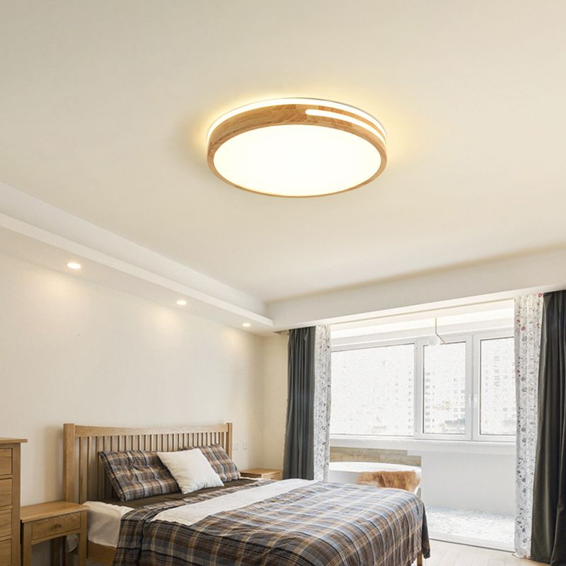 Modern Style Round Shape Flush Mount Wood 1-Light Ceiling Light for Bedroom