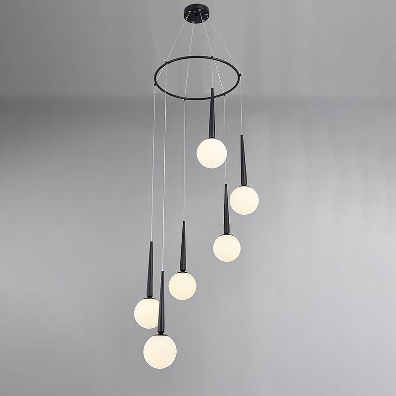 Milky Glass Ball Cluster Pendant Modern Style Hanging Light Fixture with Metal Ring Top