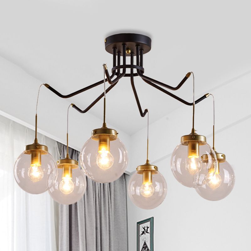 Éclairage de lustre en verre transparent Globe Classic 6/8 lumières Lumières Pendante Éclairage en noir