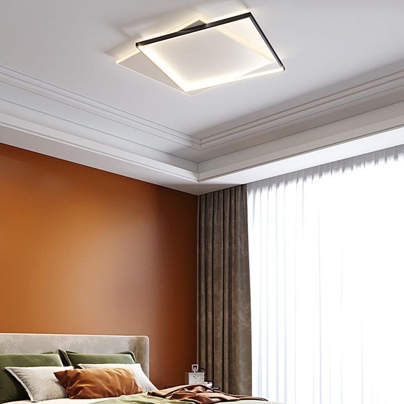 Metal Geometric Flush Mount Fixture Modern 2 Lights Flush Light Fixture in White