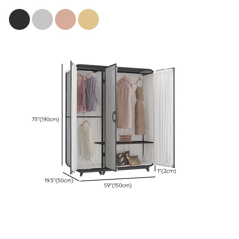 Modern Wardrobe Cabinet Metal Clothes Rail Wardrobe Armoire with Shelves