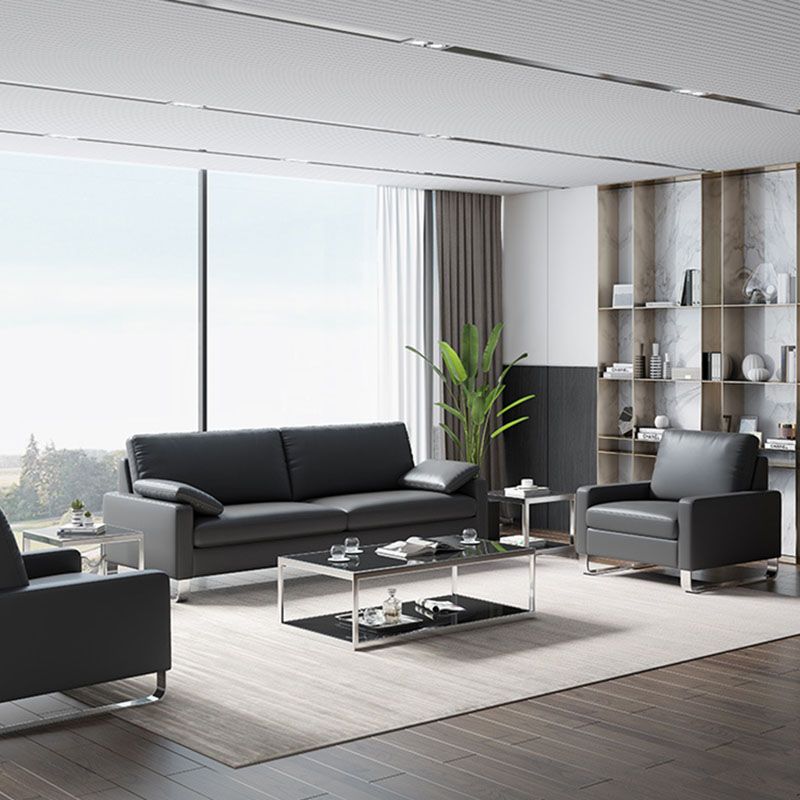 33.46" High Square Arm Sofa Modern Metal and Leather Sofa in Black