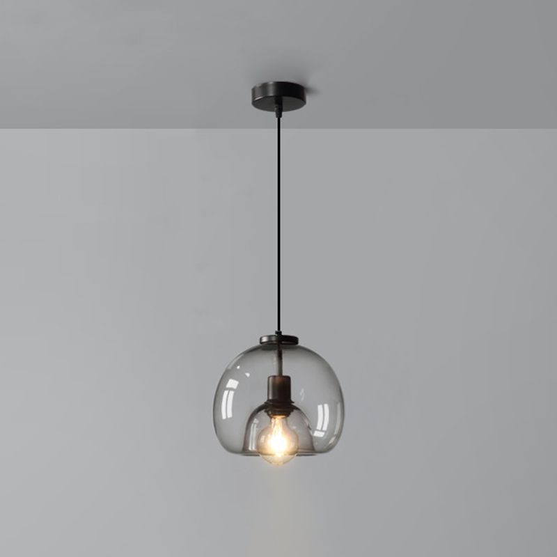 Smoke Grey Double Glass Shade Suspension Pendant 9 Inch Wide Modern Style Lighting Fixture for Bar