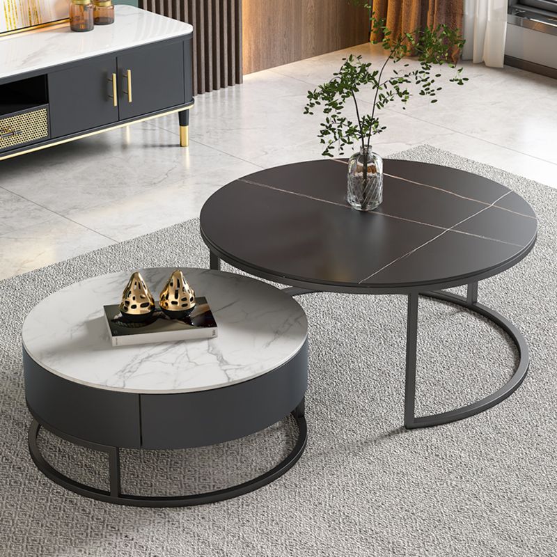Round Nesting Coffee Table Set Frame Modern Coffee Table with Storage