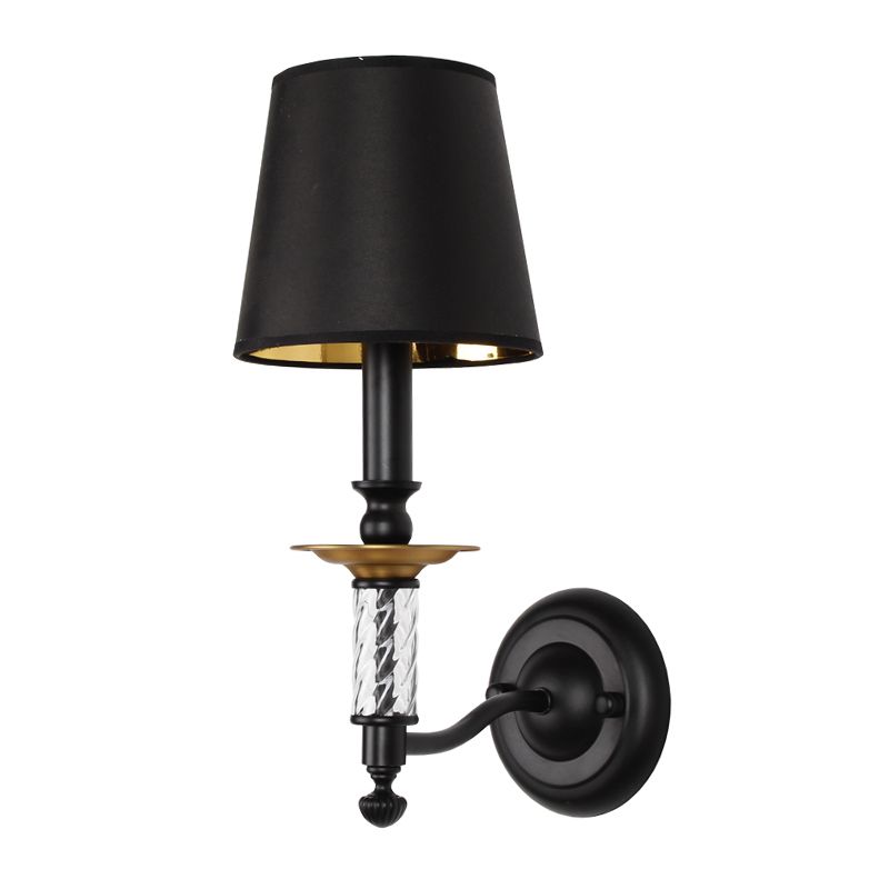 Conical Foyer Sconce Light Antique Fabric 1 Light Black Wall Mounted Lamp with Acrylic Accent