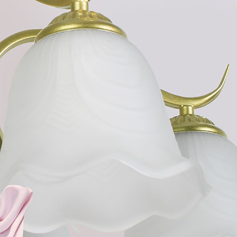 Gold Semi Flush Lamp Traditional Multi-Head Bedroom Ceiling Lighting with Glass Shade