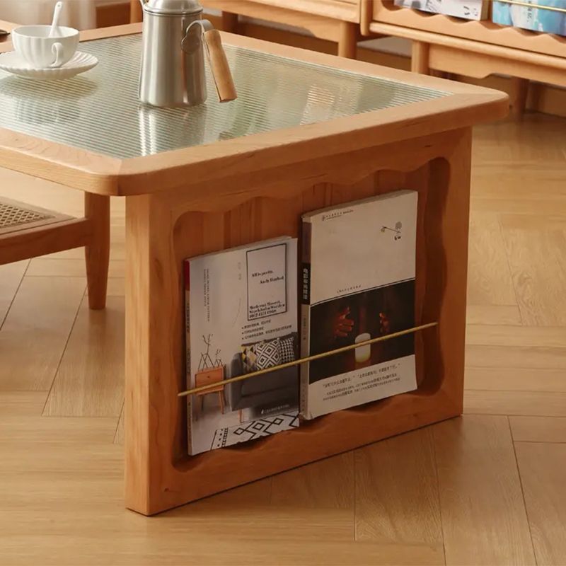 Scandinavian Rectangle Coffee Table in Natural Solid Wood with Storage