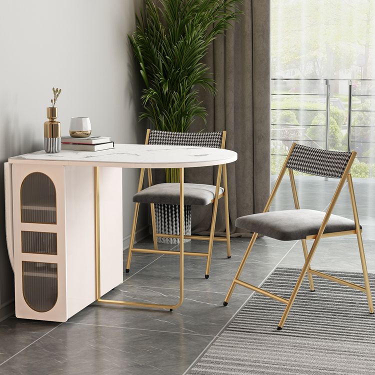 59-inch Oval Shape Casual Dining Table Two-Color Extendable Table with Sintered Stone