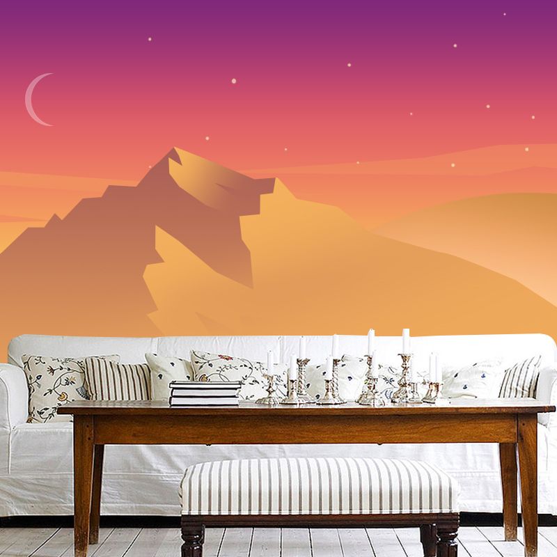 Crescent over Desert Mountain Mural Decal Yellow Modern Wall Art for Living Room