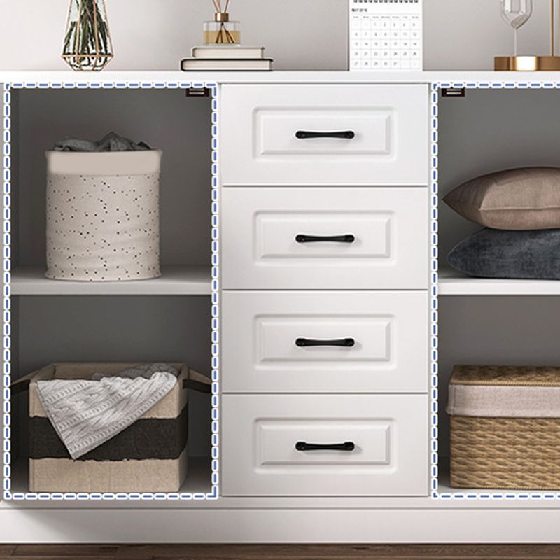 Contemporary White Wooden Accent Cabinet with Doors and Drawers