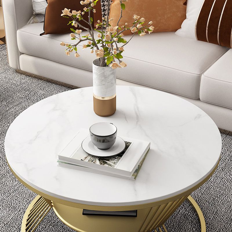 Modern Black/White Frame 1 Coffee Table Round Slate and Steel Table