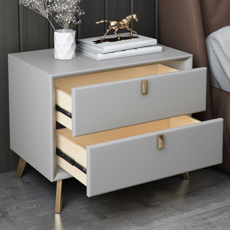 2 Drawers Accent Table Nightstand Contemporary Night Table for Home