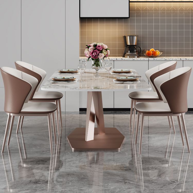 Luxury Sintered Stone Dining Table Rectangle Table with Gold Metal Pedestal Base