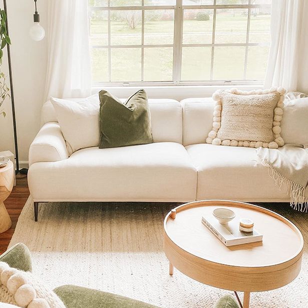 Living Room Contemporary White Standard Recessed Arm Stationary Sofa