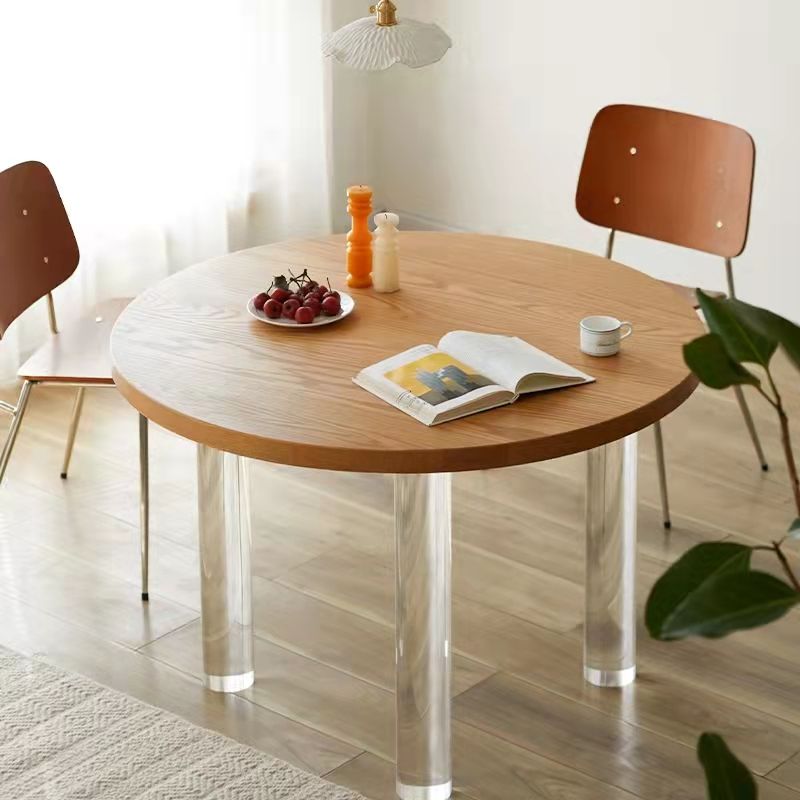 Pine and Acrylic Round Dining Table Modern Natural Dinner Table Kitchen Home