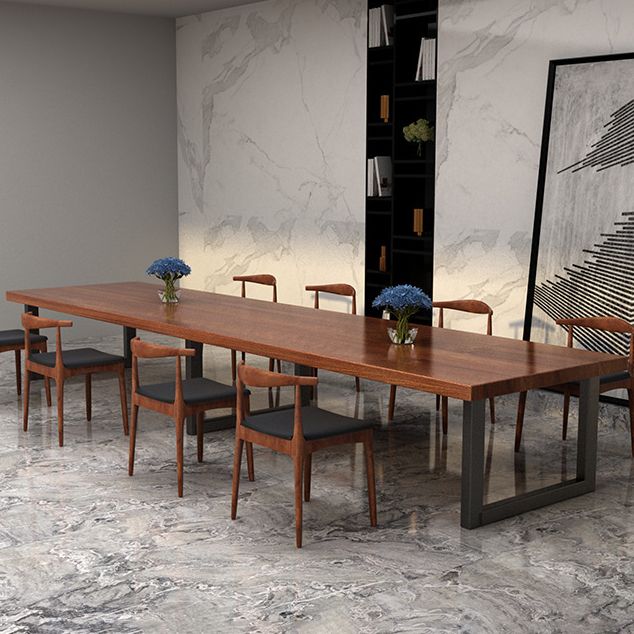 Mesa de comedor de rectángulo industrial de metal mesa de madera maciza para comedor