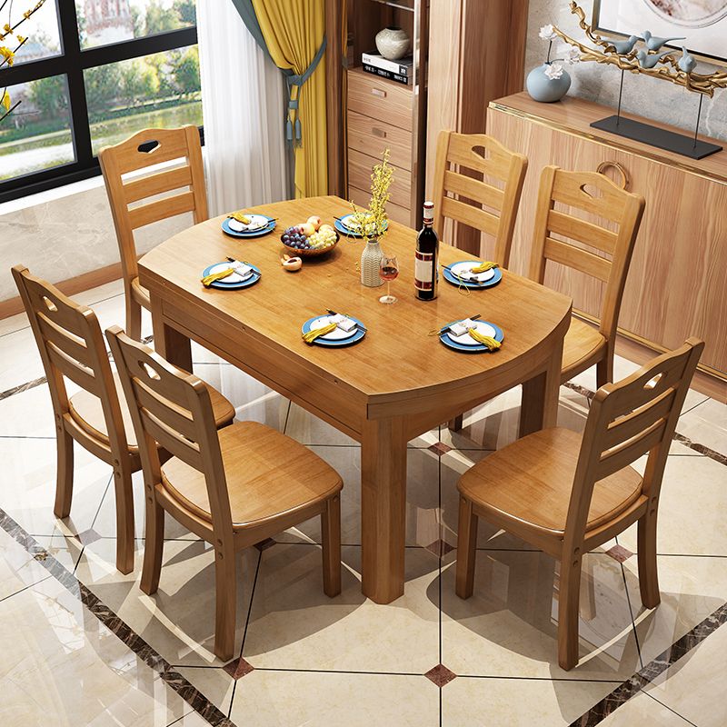 Traditional Wood Scalable Dining Table Rubber Base for Dining Room