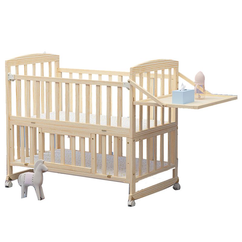 Wooden Light Brown Nursery Crib Country Arched Crib with Storage